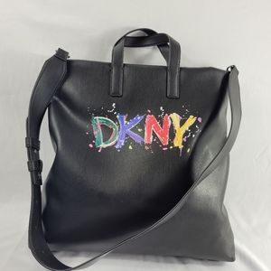 DKNY Tilly Paint Logo Tote - Black/Silver